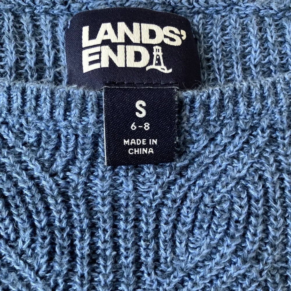 lands' end blue 3/4 sleeve boat neck sweater  Size small Swirl Cable Knit Granny